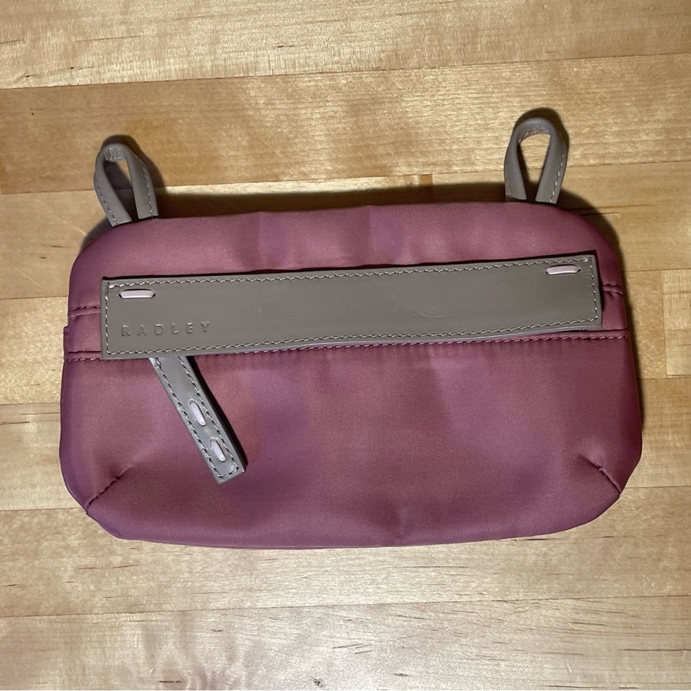 Radley London Mini Pink Nylon Pouch Leather Trim Cosmetic Organizer Bag